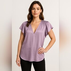 White House Black Market Lavender V-Neck Blouse